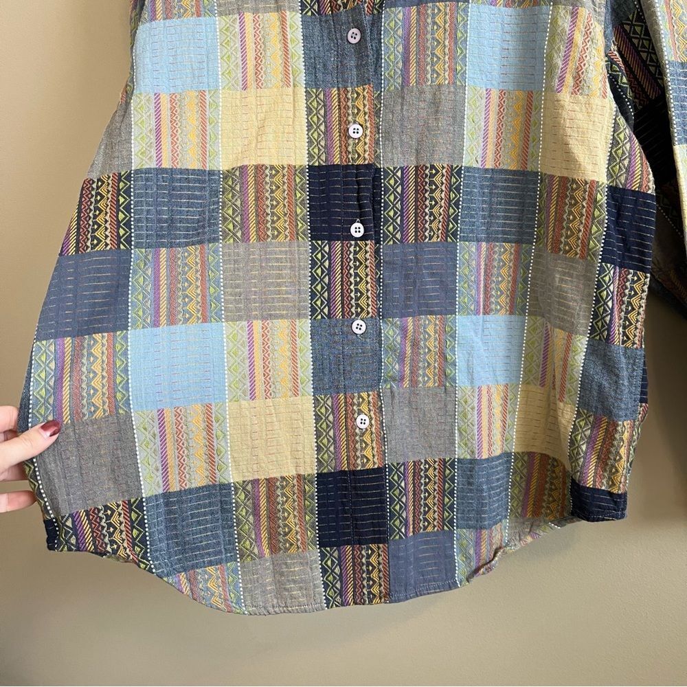 ✨ Vintage LG Sport Multicolor Patchwork Long Sleeve Button Down Shirt Large - Picture 3 of 9